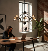 VONN VVC31320BL 36" UL Certified Multi-Pivoting-Arm Chandelier with LED Filament Bulbs, Matte Black