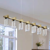 VONN Artisan Sorrento 40-inch Antique Brass LED Linear Chandelier in the living room