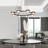 VONN Artisan Milano VAC3338BL 33" Integrated LED ETL Certified Pendant, Height Adjustable Ring Chandelier, Black