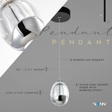 VONN Artisan Venezia VAP2201BL 3.5" Integrated LED ETL Certified Height Adjustable Pendant w/ Chrome Glass Shade, Black