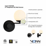 VONN Capri VCW1108BL 9" Integrated LED ETL Certified Wall Sconce Light in Black with 1 Glass Shade