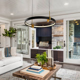 VONN Tania VMC33223BL 23" 100-277V Integrated LED ETL Certified Pendant, Height Adjustable Ring Chandelier, Black