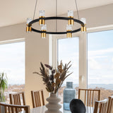 VONN Artisan Ellegi VMC34224BL 24" Integrated LED ETL Certified Pendant, Height Adjustable Chandelier, Black-VONN Lighting