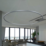 VONN Tania 60-inch Silver LED Ring Chandelier hovering in modern living room