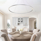 VONN Tania 60-inch Silver LED Ring Chandelier over contemporary dining room table