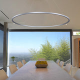 VONN Tania 60-inch Silver LED Ring Chandelier hovering in modern room