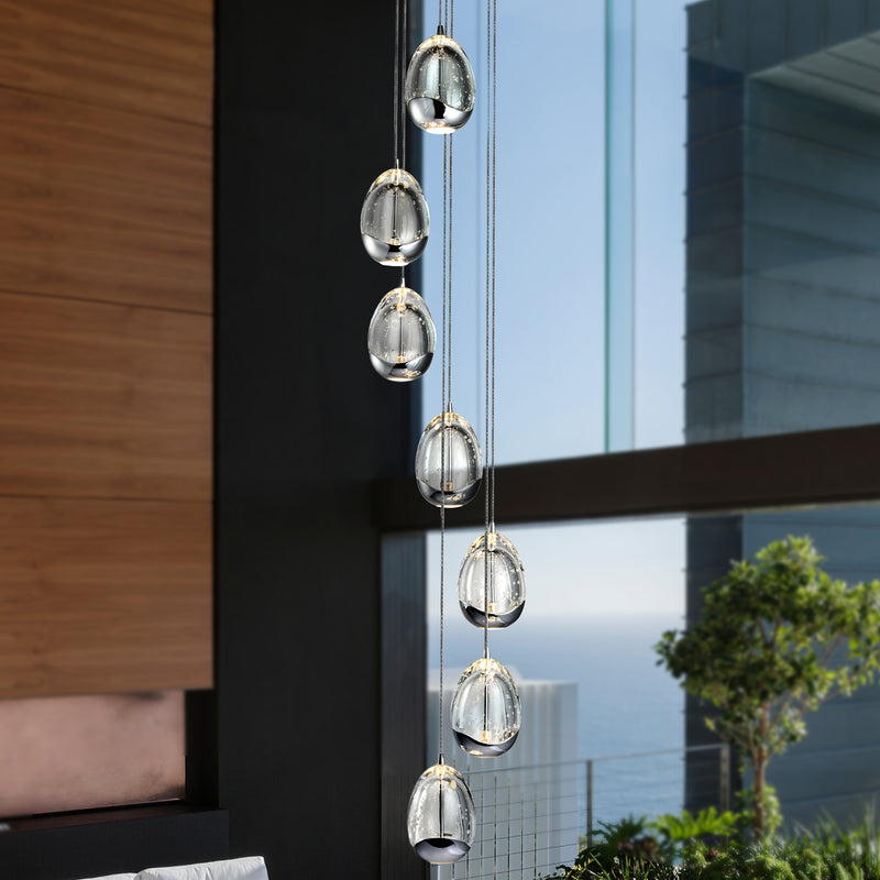 VONN Artisan Venezia VAC3207CH 7-Light Integrated LED ETL Certified Pendant, Height Adjustable Chandelier, Chrome