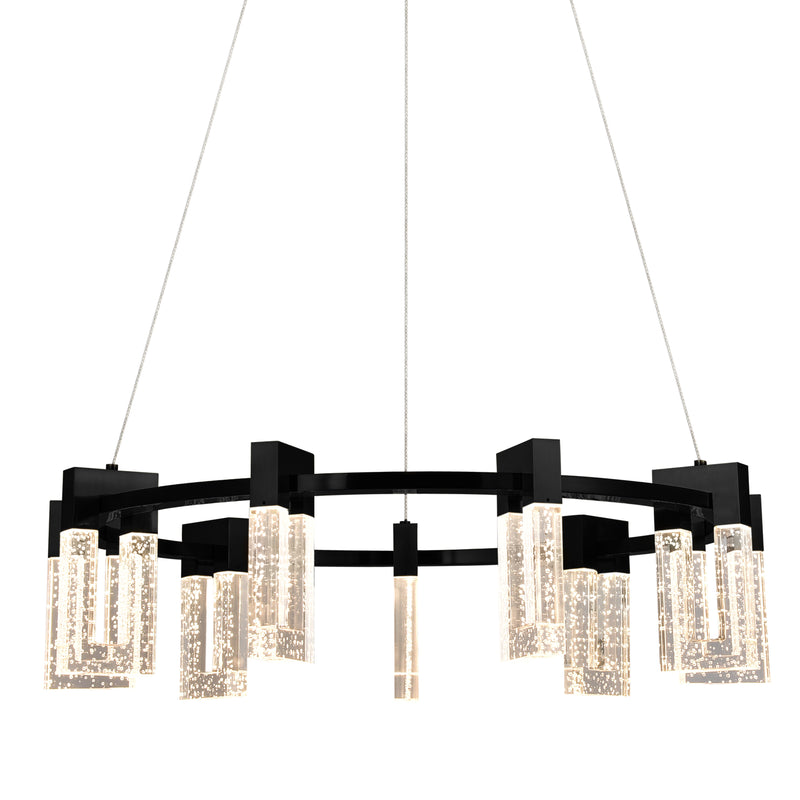 VONN Artisan Sorrento VAC3139BL 27" 9-Light ETL Cert Integrated LED Pendant, Height Adjustable Ring Chandelier, Black