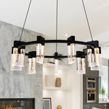 VONN Artisan Sorrento VAC3139BL 27" 9-Light ETL Cert Integrated LED Pendant, Height Adjustable Ring Chandelier, Black