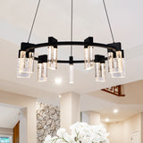 VONN Artisan Sorrento VAC3139BL 27" 9-Light ETL Cert Integrated LED Pendant, Height Adjustable Ring Chandelier, Black