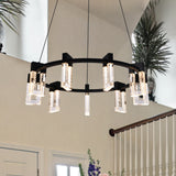 VONN Artisan Sorrento VAC3139BL 27" 9-Light ETL Cert Integrated LED Pendant, Height Adjustable Ring Chandelier, Black