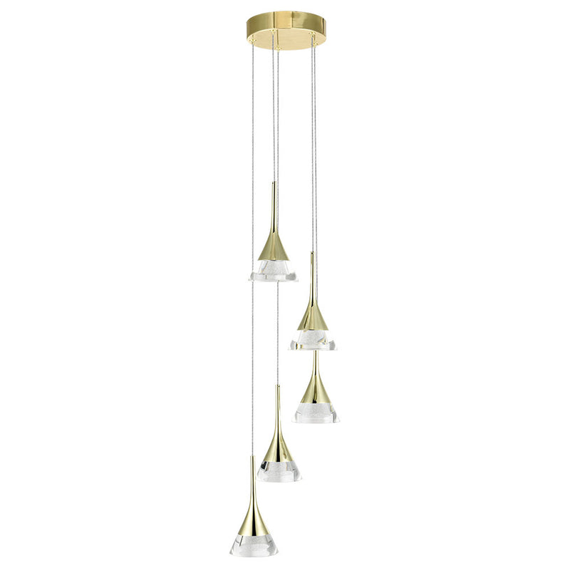 VONN Artisan Amalfi VAC3215GL 5-Light Integrated LED ETL Certified Pendant, Height Adjustable Chandelier, Gold