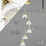 VONN Artisan Amalfi VAC3215GL 5-Light Integrated LED ETL Certified Pendant, Height Adjustable Chandelier, Gold