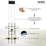 Artisan Lyra VAC3273BL 16" Integrated LED ETL Certified Height Adjustable Chandelier, Black Pendant