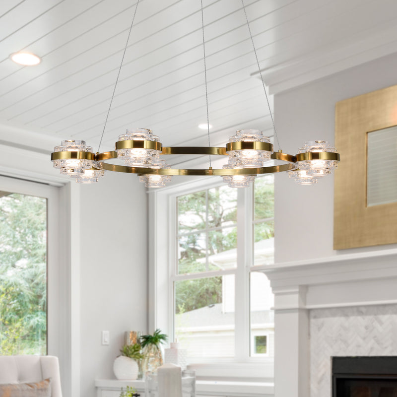 VONN Artisan Milano VAC3338AB 33" Integrated LED ETL Certified Pendant, Height Adjustable Ring Chandelier, Antique Brass