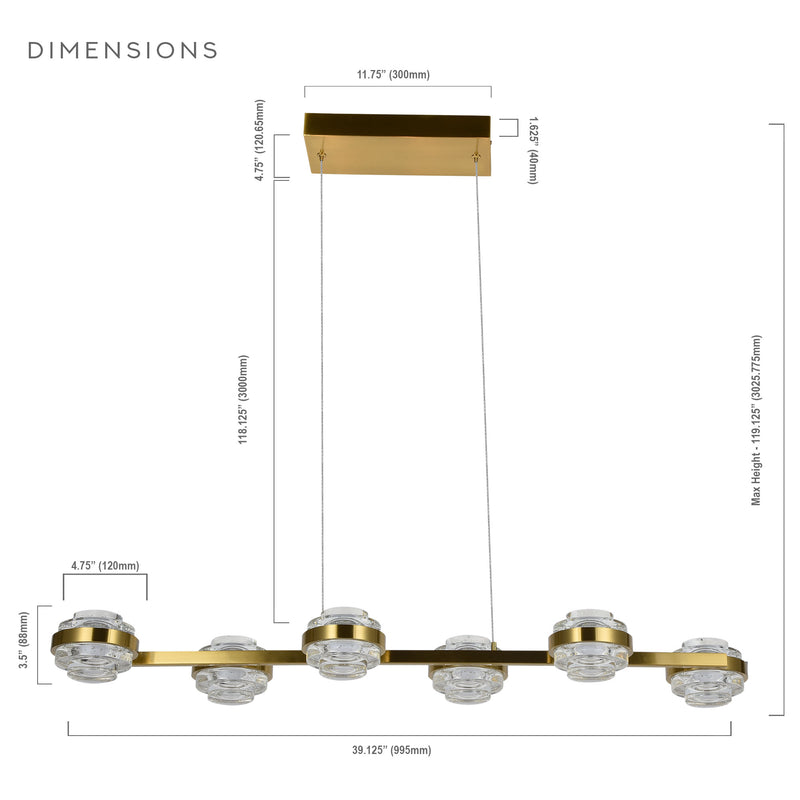 Artisan Milano VAC3LN336AB 39" Integrated LED ETL Certified Pendant, Height Adjustable Chandelier, Antique Brass