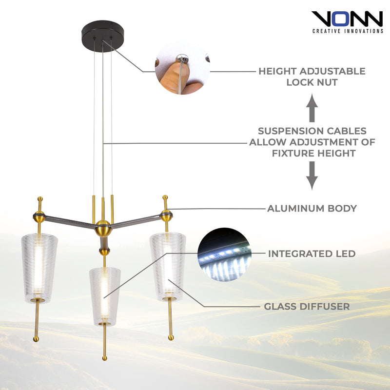 Artisan Toscana VAP2103AB 26" Integrated LED ETL Certified Pendant, Height Adjustable Chandelier