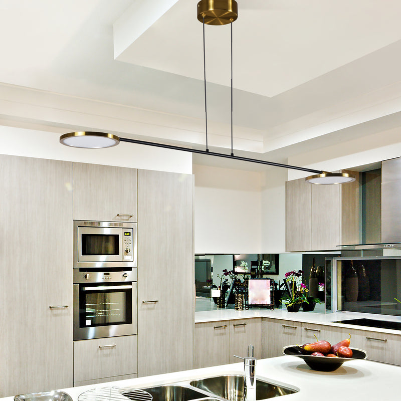 VONN Artisan Torino VAP2192AB 39" Integrated LED ETL Certified Height Adjustable Pendant, Rotating Disks, Antique Brass