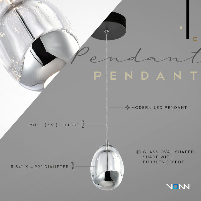 Artisan Venezia VAP2201BL 3.5" Integrated LED ETL Certified Height Adjustable Pendant w/ Glass Shade