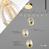 VONN Artisan Venezia VAP2203GL 3-Light Integrated LED ETL Certified Pendant, Height Adjustable Chandelier, Gold