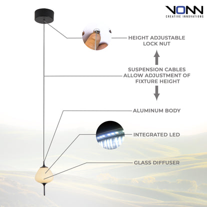 VONN Lecce VAP2221BL 5" Integrated LED Pendant Lighting Fixture with Glass Shade in Black VONN Lecce VAP2221BL 5" Integrated LED Pendant Lighting Fixture with Glass Shade in Black