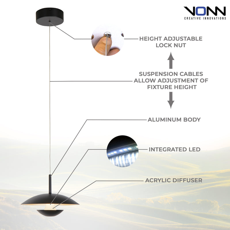 Artisan Rimini VAP2261BL 10" Integrated LED ETL Certified Pendant Lighting Fixture in Black