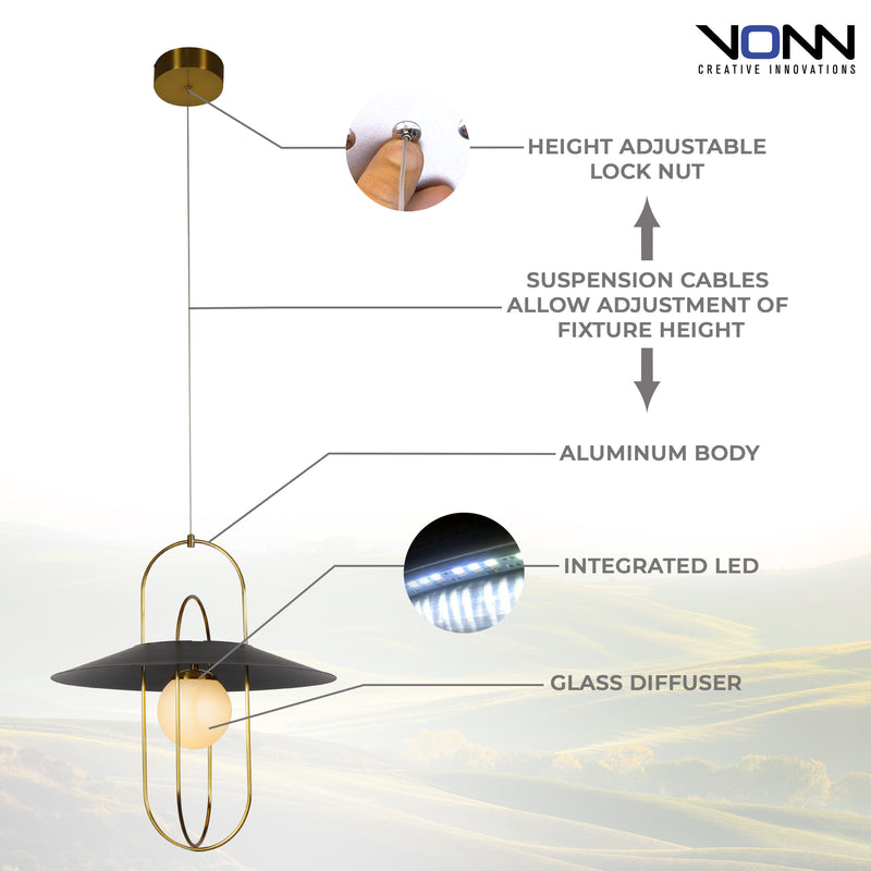 Artisan Lyra VAP2271AB 18" Integrated LED ETL Certified Pendant Lighting Fixture in Antique Brass