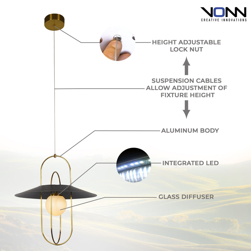 VONN Artisan Lyra VAP2271AB 18" Integrated LED ETL Certified Pendant Lighting Fixture in Antique Brass