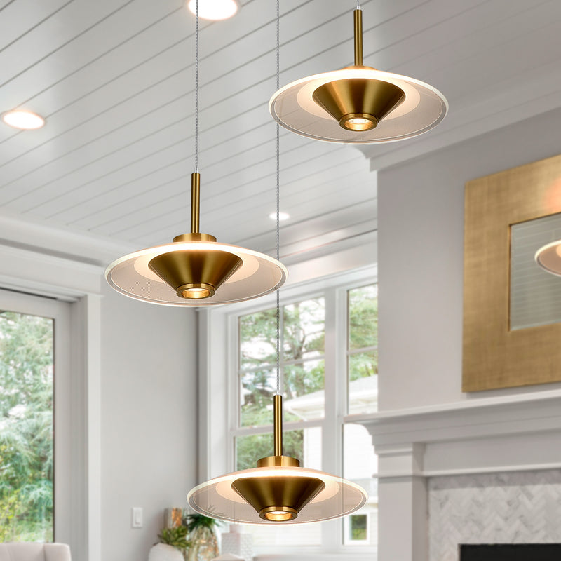 VONN Artisan Ferrara VAP2323AB 16" Integrated LED ETL Certified Pendant, Height Adjustable Chandelier, Antique Brass