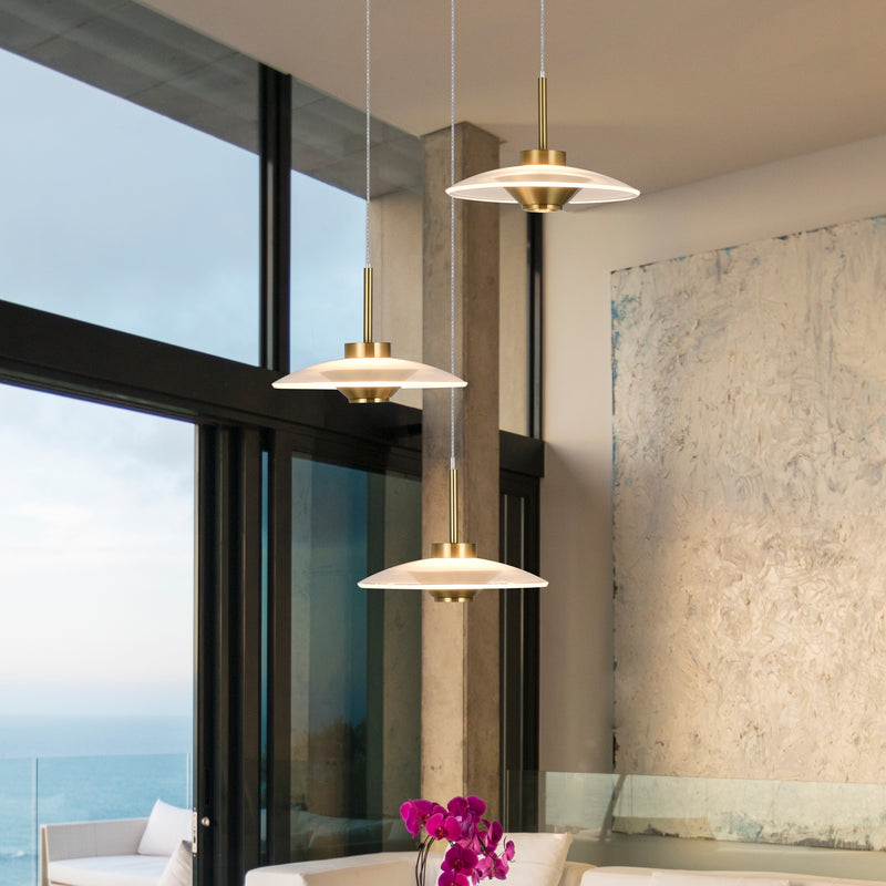 VONN Artisan Ferrara VAP2323AB 16" Integrated LED ETL Certified Pendant, Height Adjustable Chandelier, Antique Brass