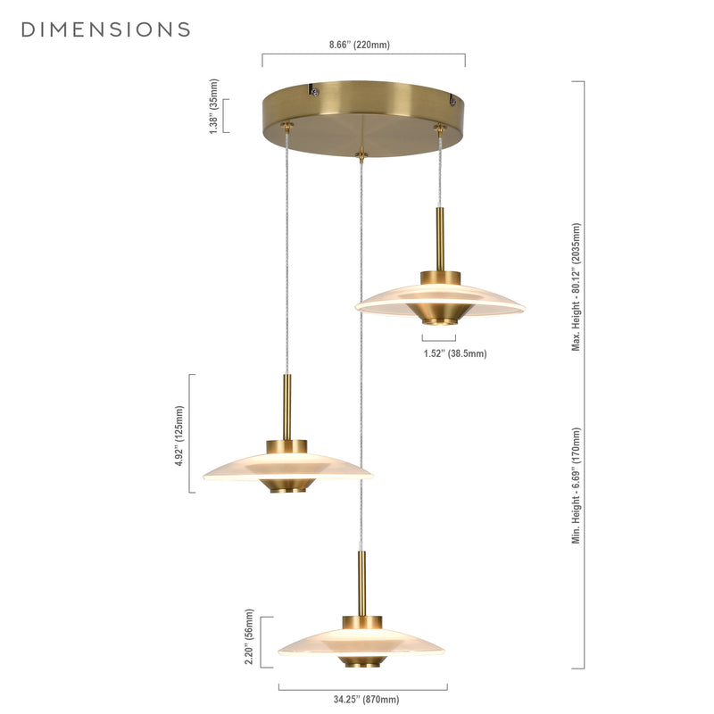 VONN Artisan Ferrara VAP2323AB 16" Integrated LED ETL Certified Pendant, Height Adjustable Chandelier, Antique Brass