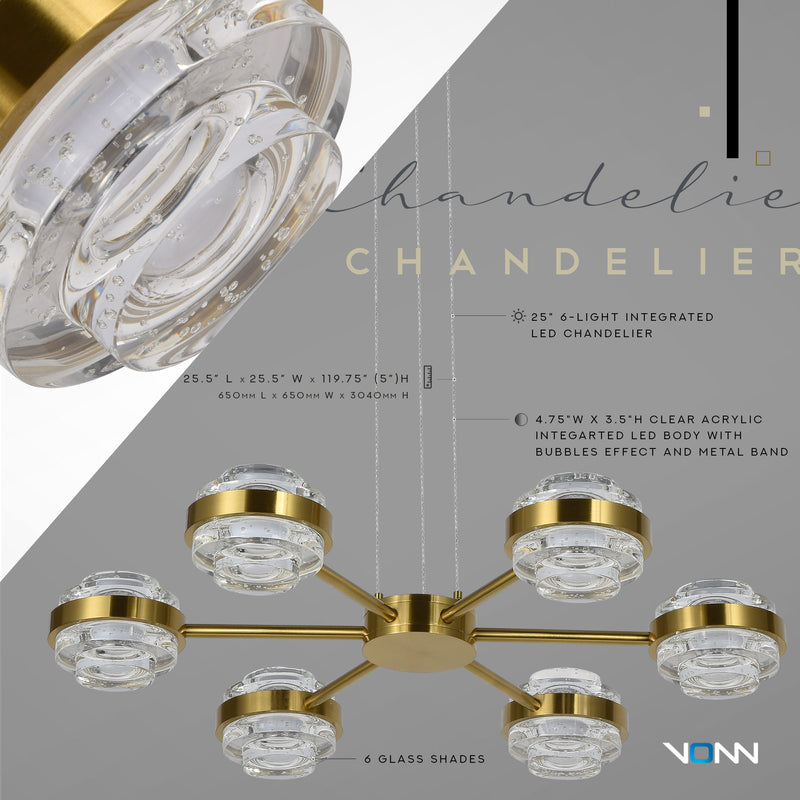 Artisan Milano VAP2336AB 25" Integrated LED ETL Certified Pendant, Height Adjustable Chandelier, Antique Brass