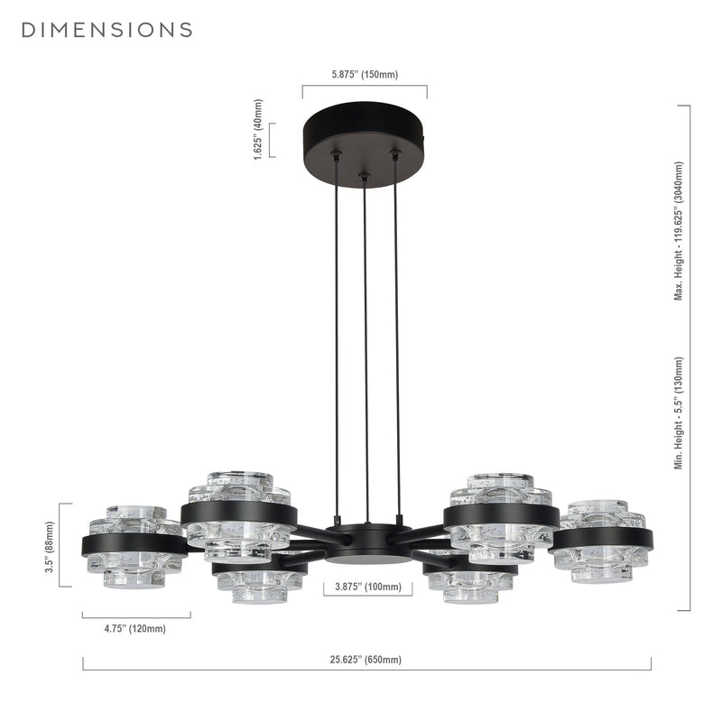 VONN Artisan Milano VAP2336BL 25" Integrated LED ETL Certified Pendant, Height Adjustable Chandelier, Black