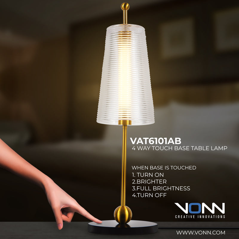 VONN Artisan Toscana VAT6101AB 20" Height Integrated LED ETL Certified Table Lamp with Touch Base Dimming