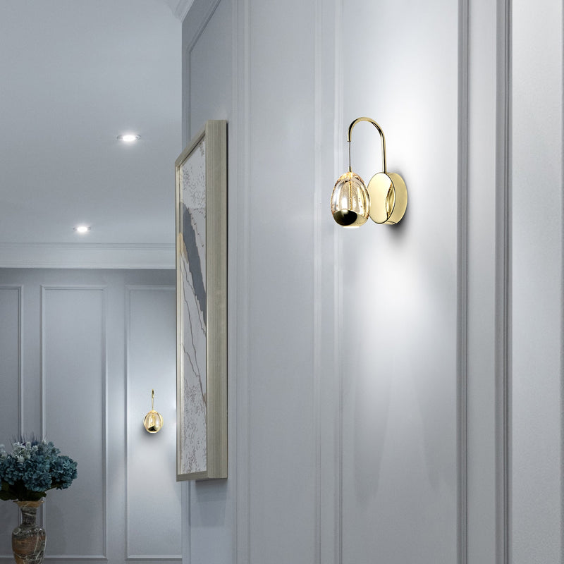 VONN Artisan Venezia VAW1201GL 5" Integrated LED ETL Certified Wall Sconce Light with Glass Shade, Gold