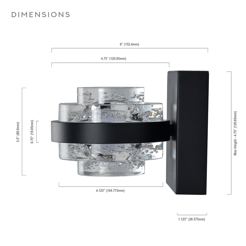 Artisan Milano VAW1331BL 6" 1-Light Integrated LED ETL Certified Wall Sconce Lighting, Black