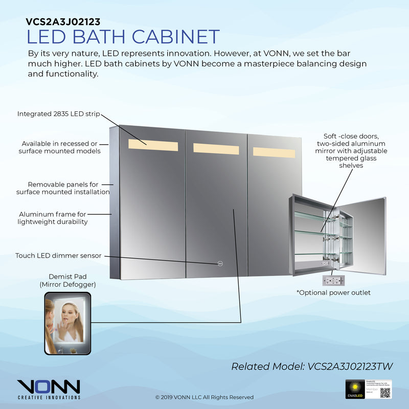 VONN VCS2A3J02123 Integrated LED Medicine Cabinet 48"W x 28"H x 4.75"D
