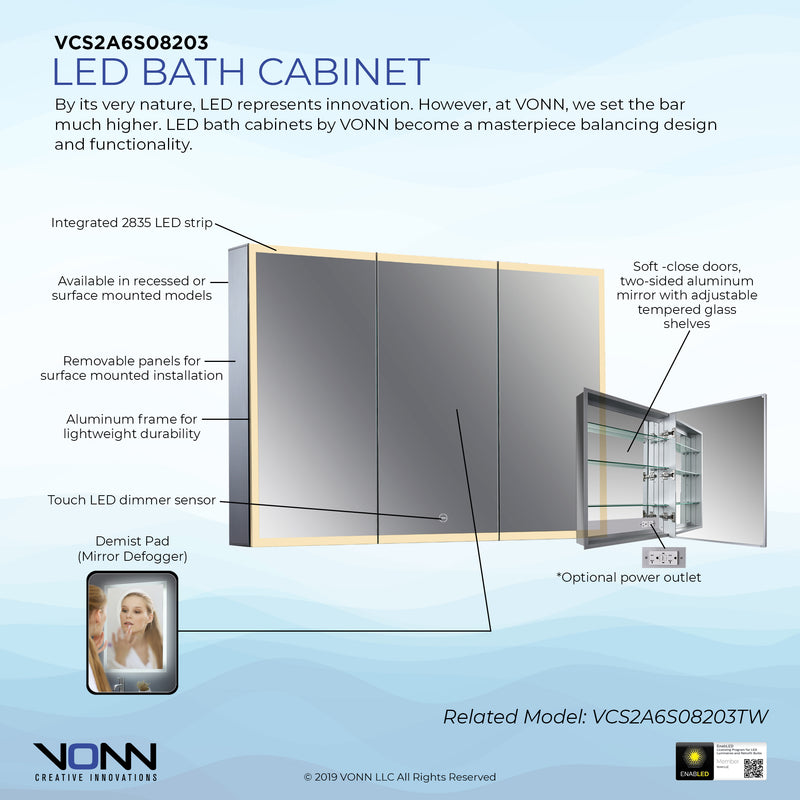 VONN VCS2A6S08203 Integrated LED Medicine Cabinet 48"W x 28"H x 5"D