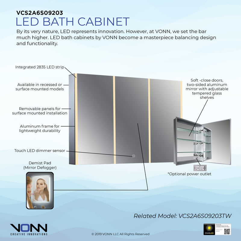 VONN VCS2A6S09203 Integrated LED Medicine Cabinet 48"W x 28"H x 5"D