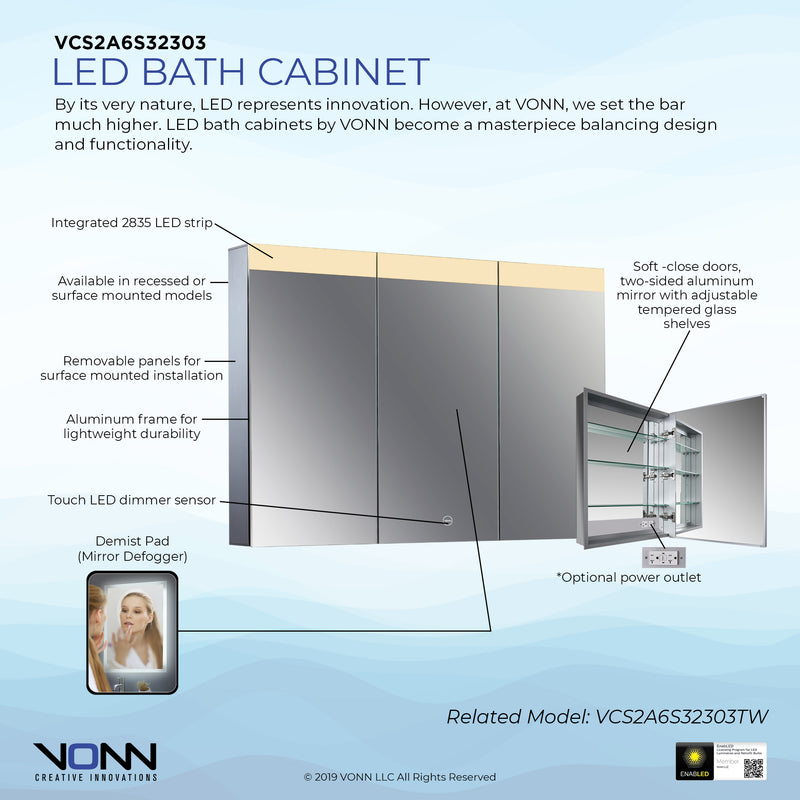 VONN VCS2A6S32303 Integrated LED Medicine Cabinet 48"W x 28"H x 5"D