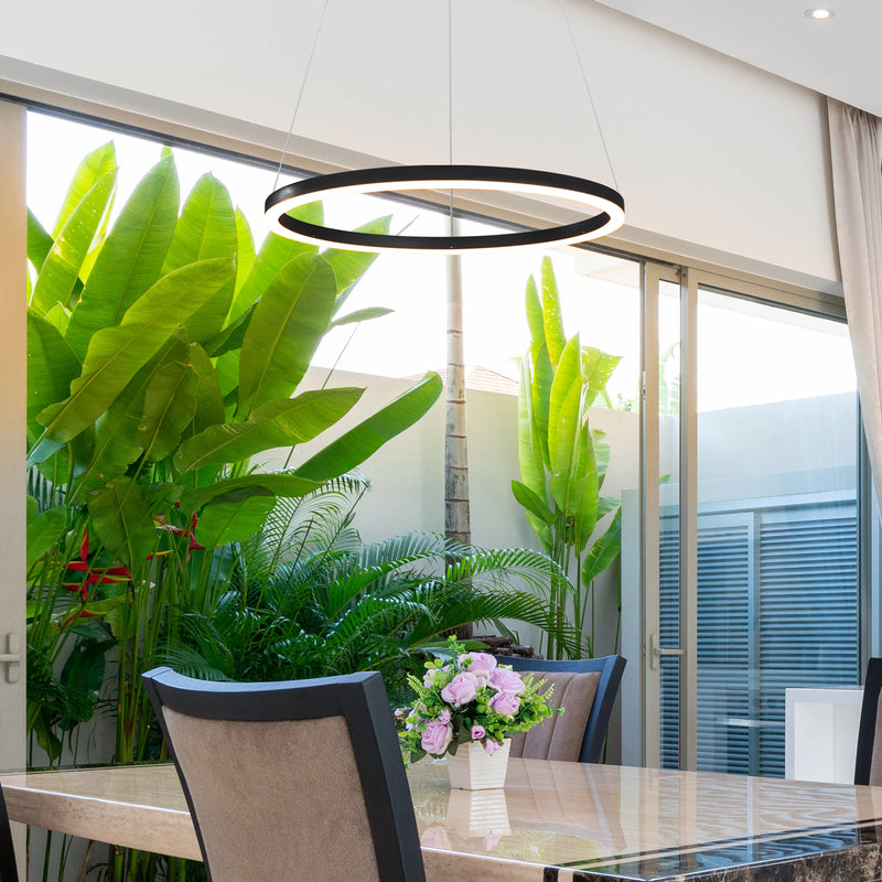 Tania VMC31640BL 24" Integrated LED ETL Certified Pendant Height Adjustable Chandelier in Black