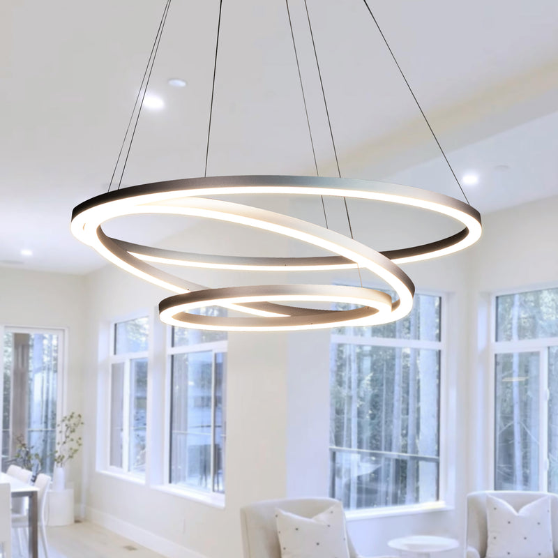 VONN Tania Trio VMC32500AL 32" Integrated LED ETL Certified Ring Chandelier Height Adjustable Silver Pendant