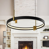 VONN Tania VMC33223BL 23" 100-277V Integrated LED ETL Certified Pendant, Height Adjustable Ring Chandelier, Black