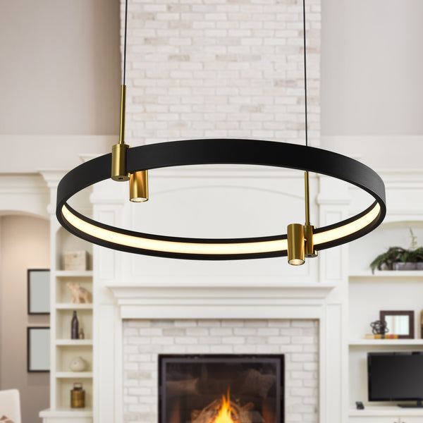 VONN Tania VMC33223BL 23" 100-277V Integrated LED ETL Certified Pendant, Height Adjustable Ring Chandelier, Black