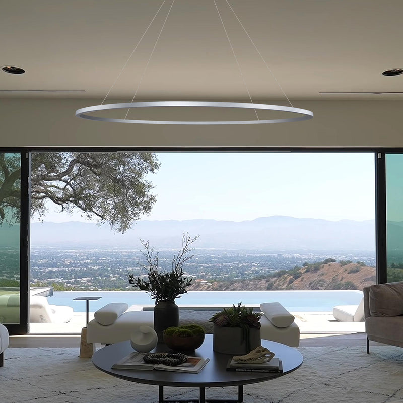 Tania VMC34960AL 60" Integrated LED ETL Certified Chandelier, Height Adjustable Pendant in Silver