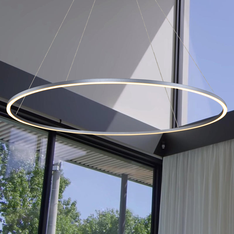 VONN Tania VMC34972AL 72" Integrated LED ETL Certified Ring Chandelier, Height Adjustable Pendant in Silver