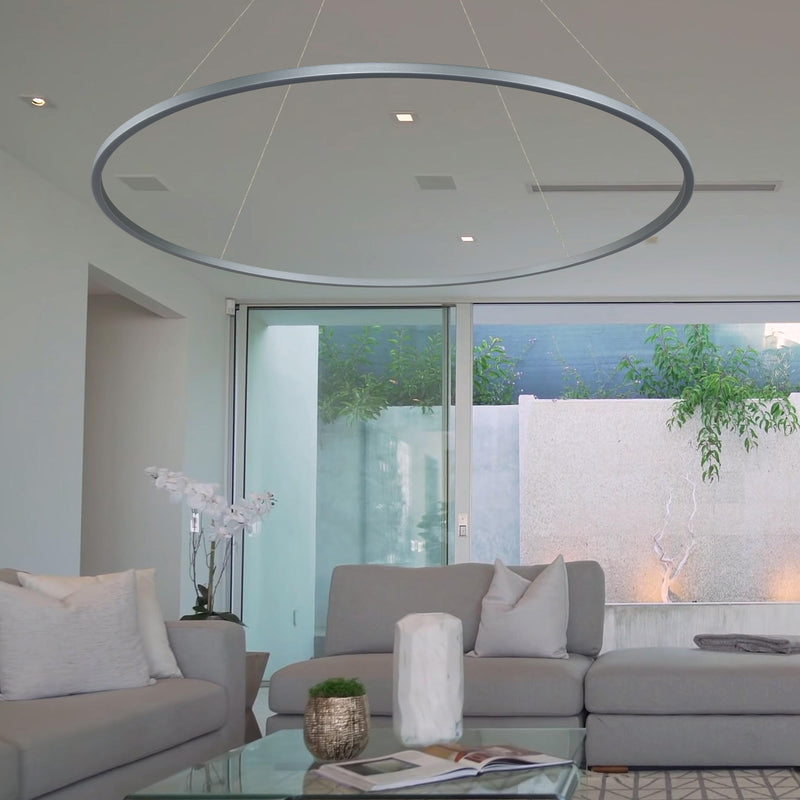VONN Tania VMC34972AL 72" Integrated LED ETL Certified Ring Chandelier, Height Adjustable Pendant in Silver