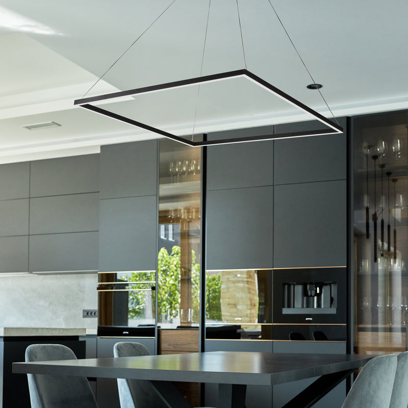 VONN Atria VMC35511BL 39" ETL Certified Integrated LED Square Chandelier, Height Adjustable Pendant in Black