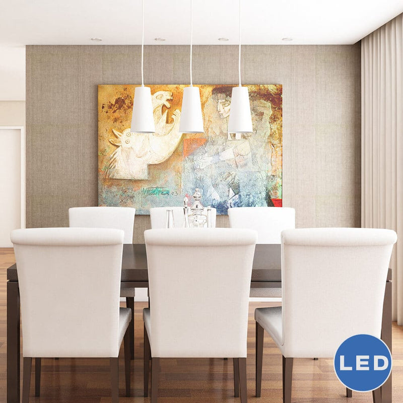 Gatria VMP21523WH 11" x 6" Triple LED ETL Certified Pendant with White Glass Shades, White