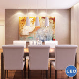 Gatria VMP21523WH 11" x 6" Triple LED ETL Certified Pendant with White Glass Shades, White